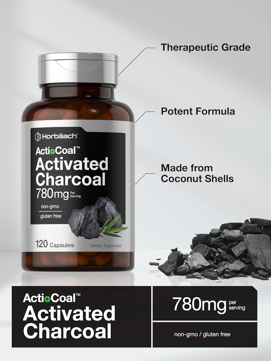 Horbaach Charcoal 780Mg. 120 Capsulas