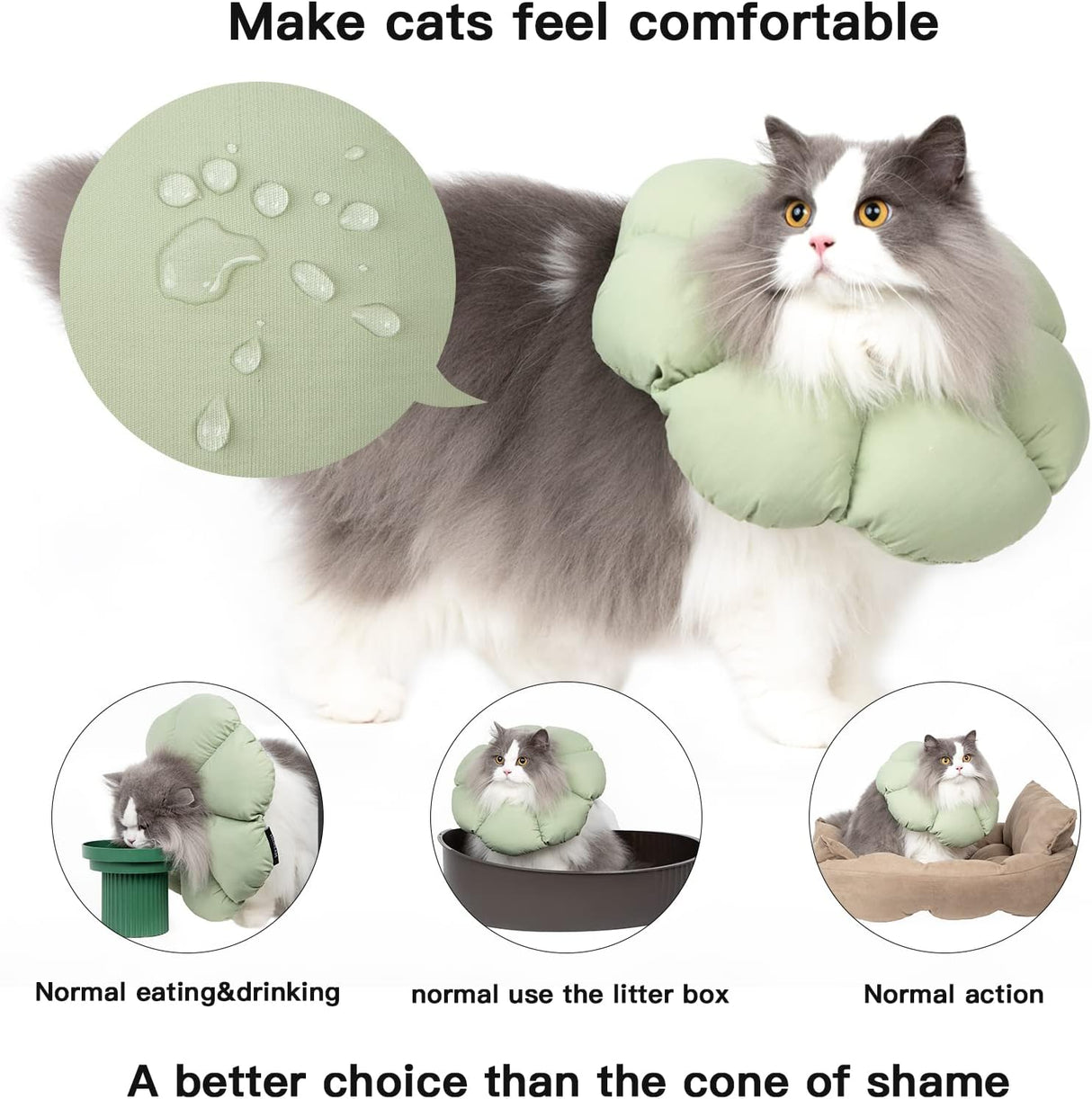 H HIDREAM Cat Cone Collar Green Flower Large