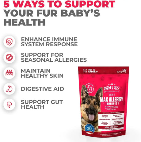 MIGHTY PETZ - Mighty Petz MAX Dog Allergy Relief Chews 120 Masticables - The Red Vitamin MX - Remedios Para La Picazón De Perros - {{ shop.shopifyCountryName }}