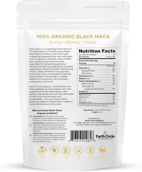 EARTH CIRCLE ORGANICS - Earth Circle Organics Organic Black Maca Peruvian Root Powder 226.7Gr. - The Red Vitamin MX - Suplementos Alimenticios - {{ shop.shopifyCountryName }}