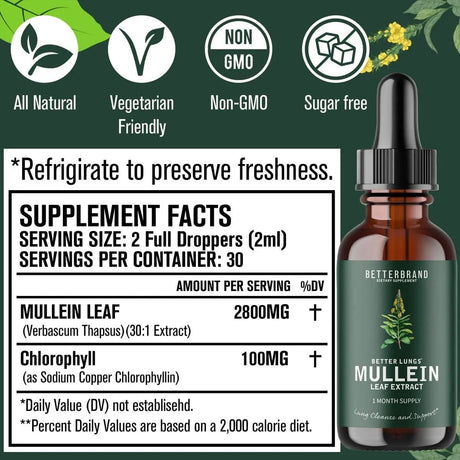 BETTERBRAND - Betterbrand BetterLungs Mullein Leaf Extract Support Lung Cleanse 60Ml. - The Red Vitamin MX - Suplementos Alimenticios - {{ shop.shopifyCountryName }}