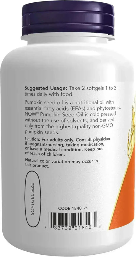NOW SUPPLEMENTS - NOW Supplements Pumpkin Seed Oil 1000Mg. 100 Capsulas Blandas - The Red Vitamin MX - Suplementos Alimenticios - {{ shop.shopifyCountryName }}