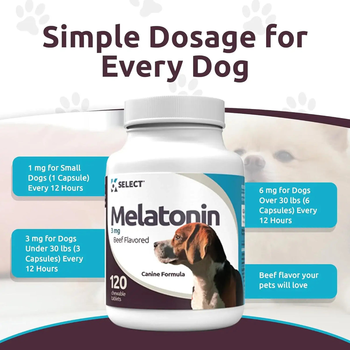 K9 SELECT - K9 Select Melatonin for Dogs Beef 3Mg. 120 Tabletas Masticables - The Red Vitamin MX - Relajantes Para Perros - {{ shop.shopifyCountryName }}