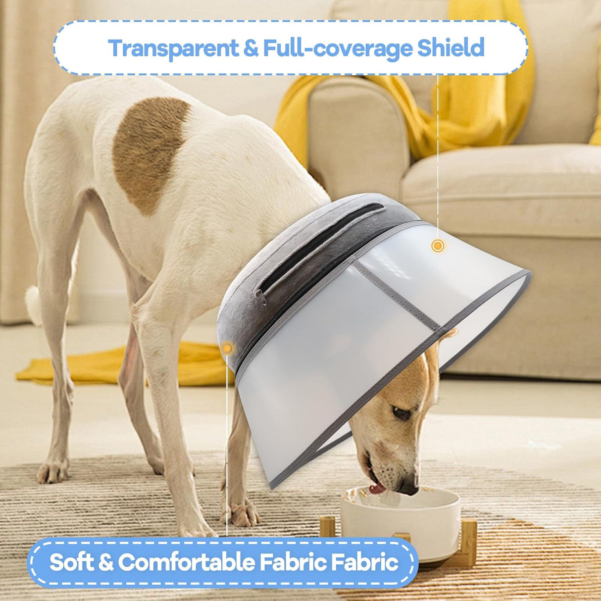 NoarWin 2-in-1 Inflatable Dog Cone Collar with Detachable Anti-Licking Shield GREY XLARGE