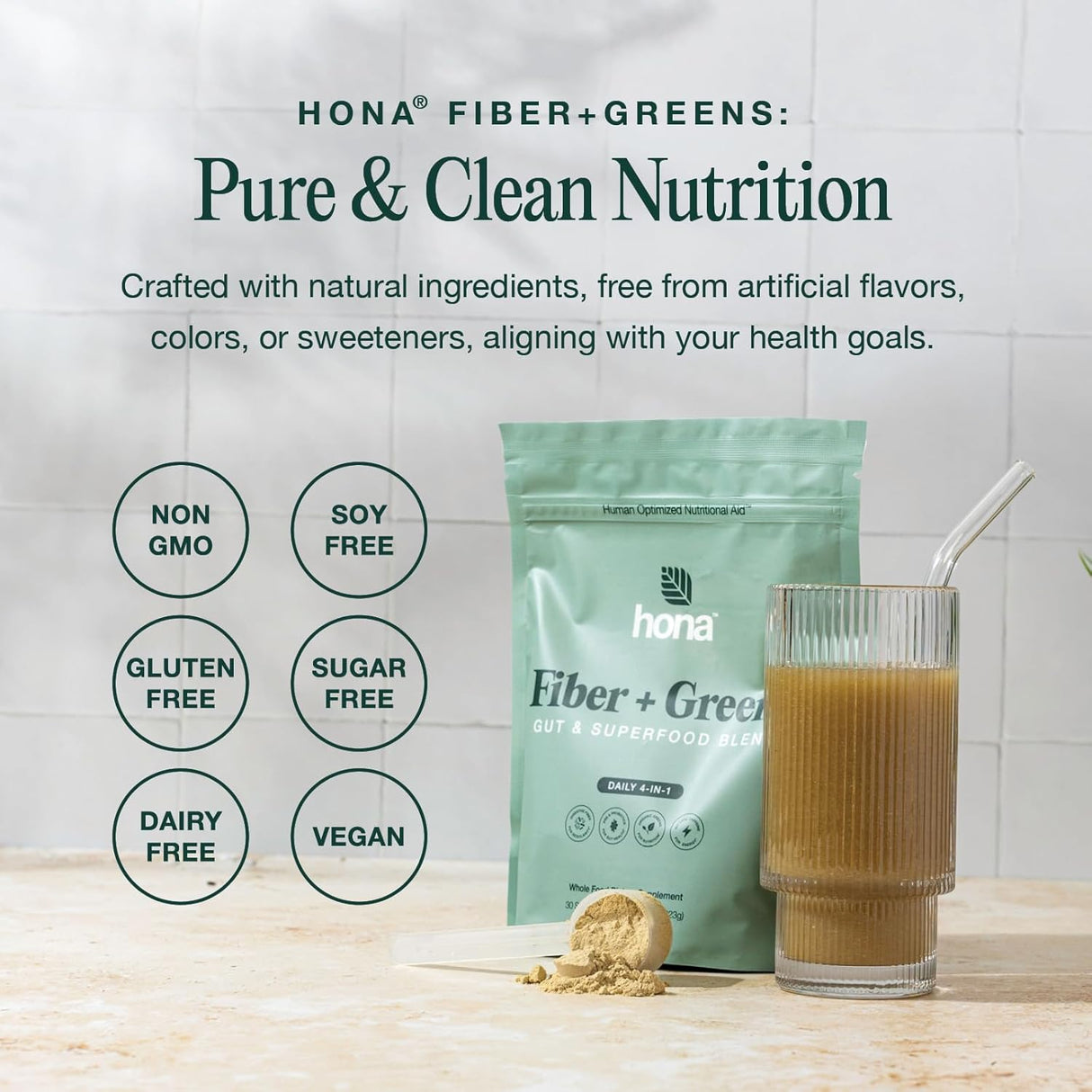 Hona Fiber & Greens Gut & Superfood Blend 30 Servicios 323Gr.