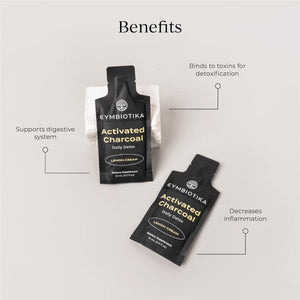 CYMBIOTIKA Activated Charcoal Liquid Lemon Cream Flavor 26 Paquetes