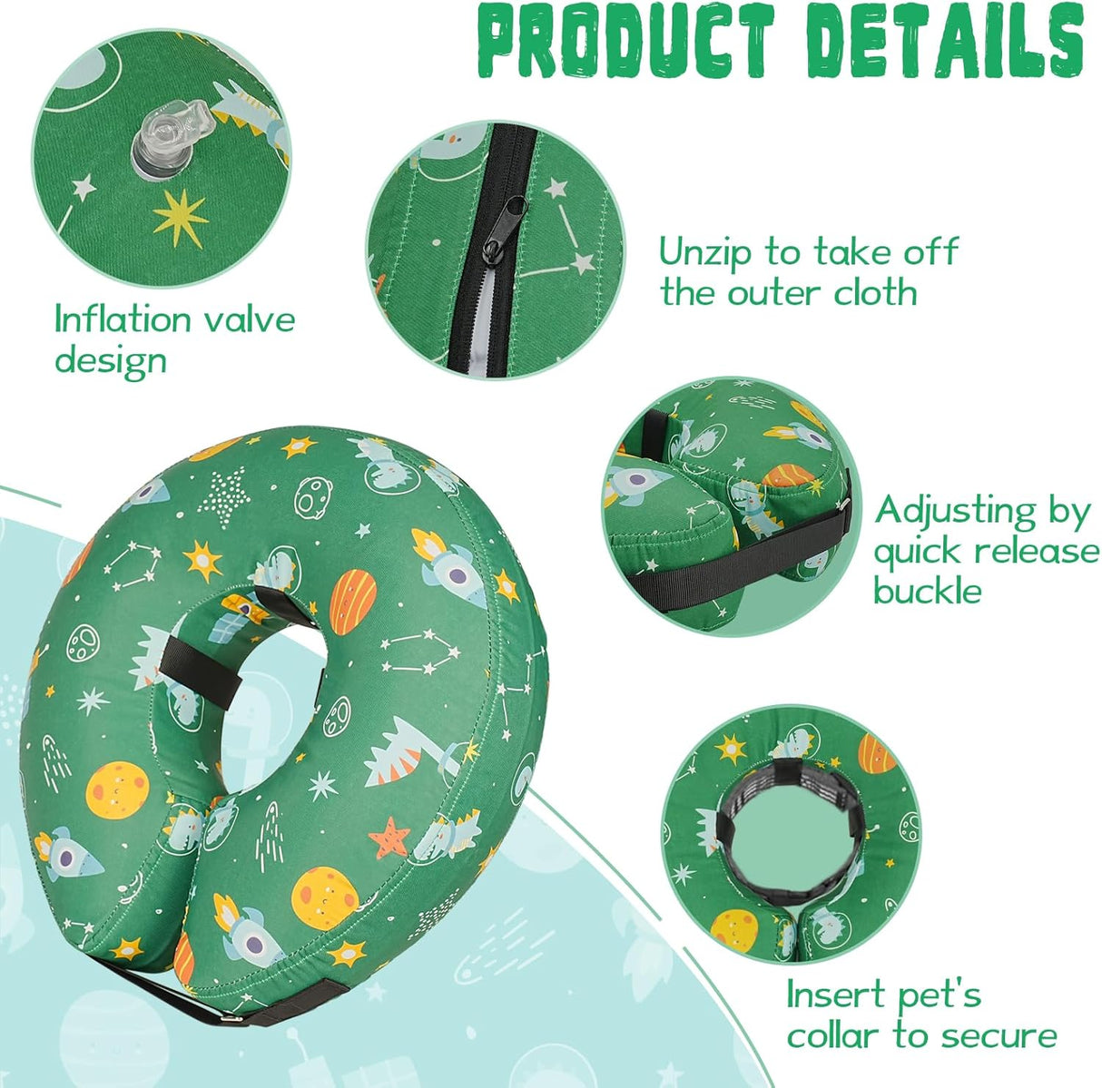 Toptakeit Elevated Inflatable Dog Collar GREEN LARGE