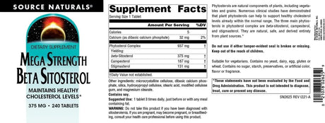 SOURCE NATURALS - Source Naturals Mega Strength Beta Sitosterol 375Mg. 240 Tabletas - The Red Vitamin MX - Suplementos Alimenticios - {{ shop.shopifyCountryName }}