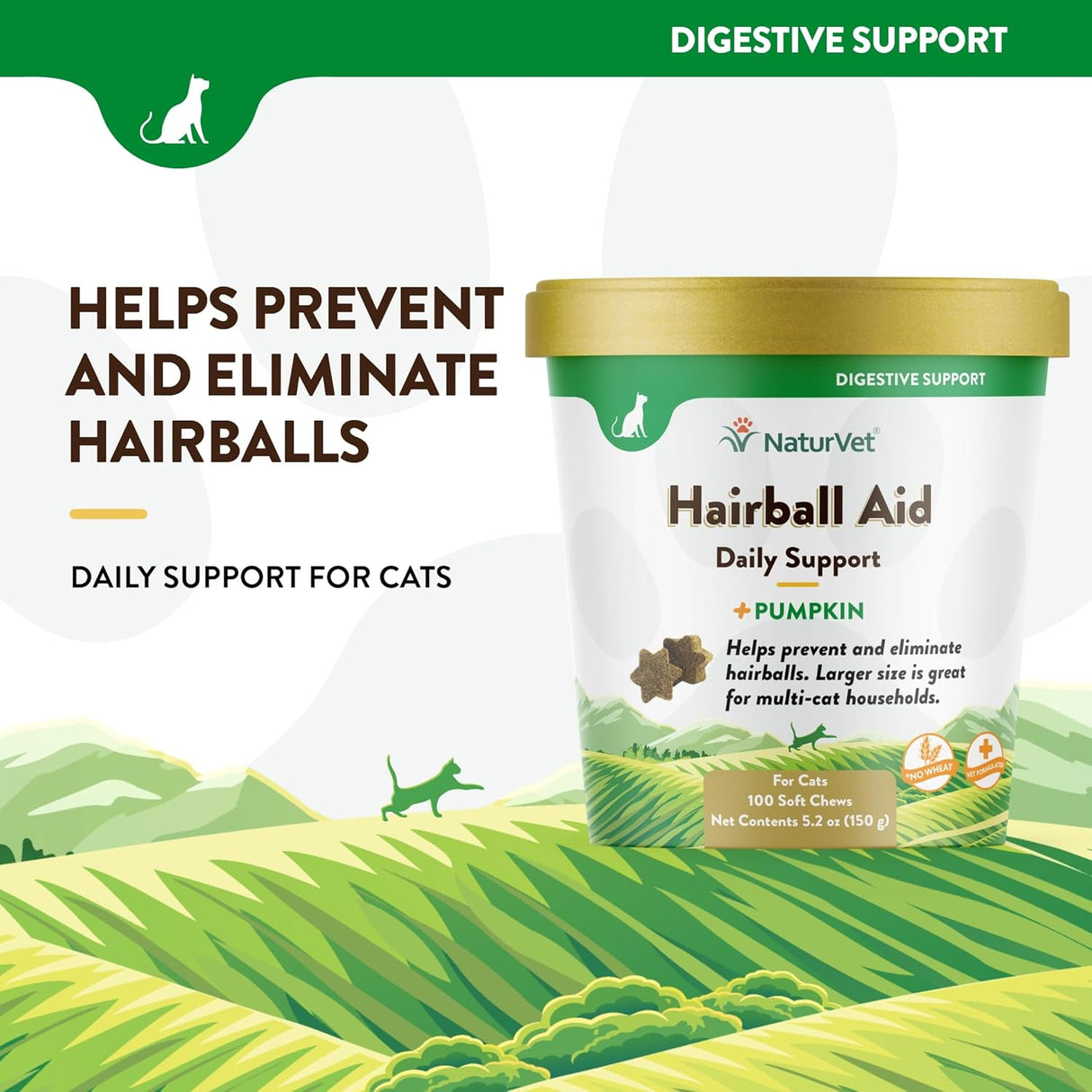 NaturVet Hairball Aid Supplement for Cats 100 Masticables