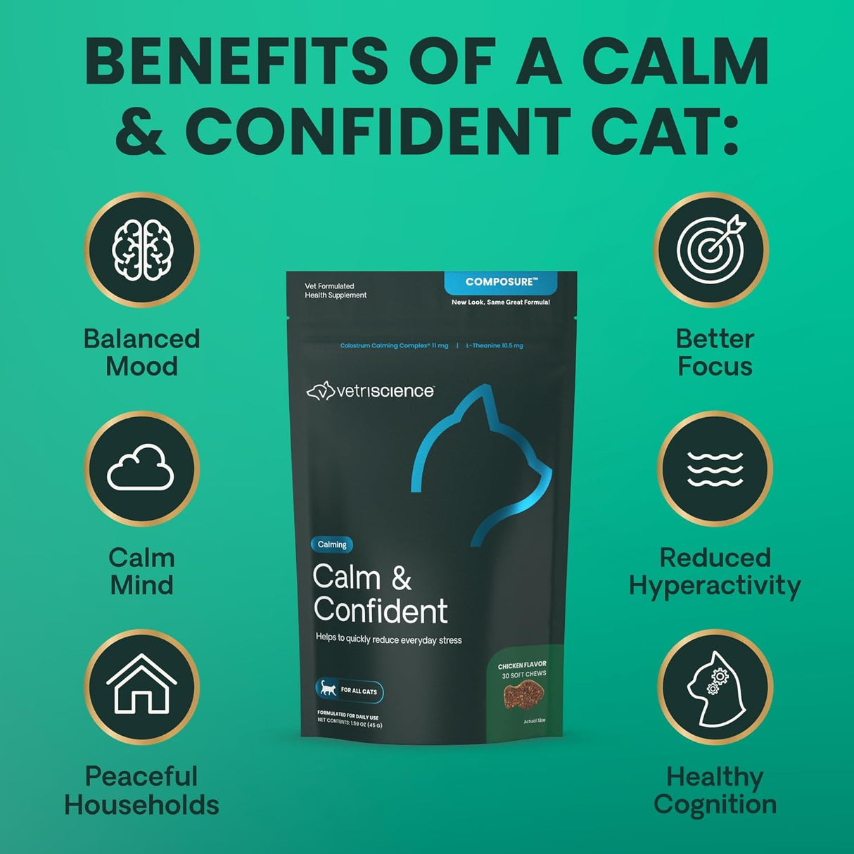 VetriScience Composure Calming Formula for Cats Chicken 30 Masticables
