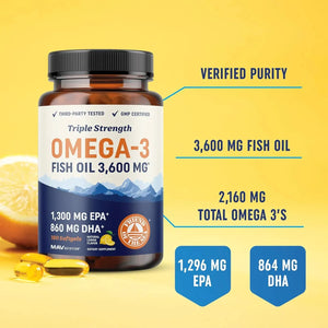 MAV NUTRITION - MAV Nutrition Triple Strength Omega 3 Fish Oil 3600Mg. 180 Capsulas Blandas - The Red Vitamin MX - Suplementos Alimenticios - {{ shop.shopifyCountryName }}