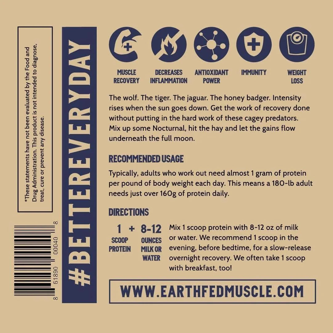 EARTH FED MUSCLE - Earth Fed Muscle Nocturnal Casein/Whey Protein Blend 908Gr. - The Red Vitamin MX - Suplementos Alimenticios - {{ shop.shopifyCountryName }}