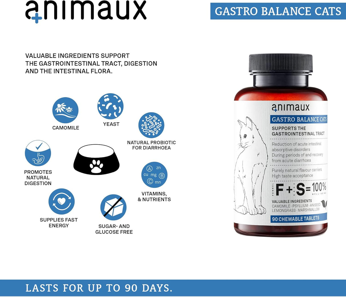 animaux Gastro Balance for Cats 90 Tabletas Masticables