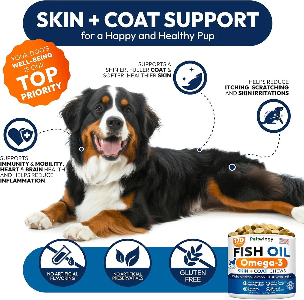 PETSOLOGY - Petsology Omega 3 Fish Oil for Dogs 170 Masticables - The Red Vitamin MX - Aceite De Pescado Para Perros - {{ shop.shopifyCountryName }}