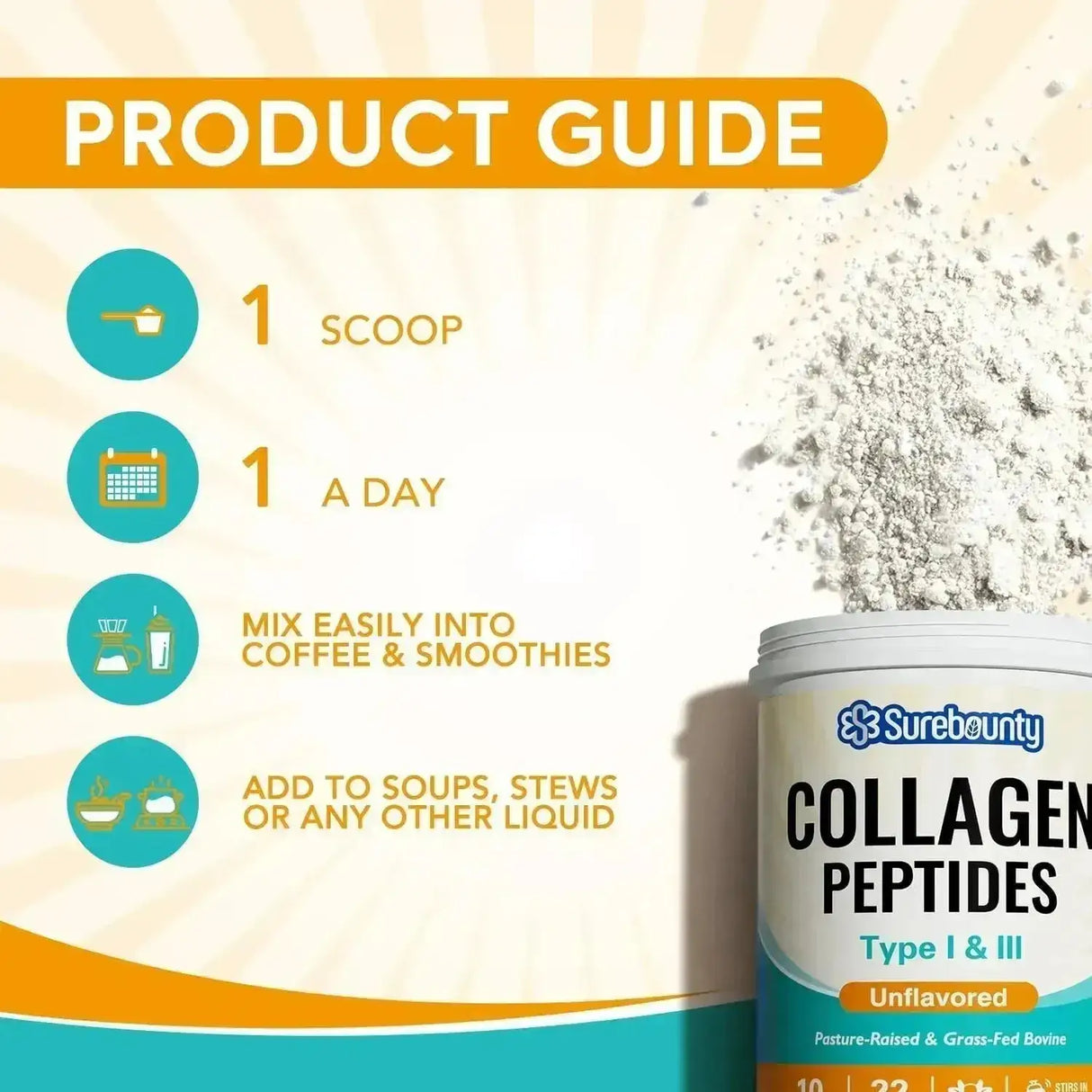 SUREBOUNTY - Surebounty Collagen Peptides Powder Type I & III, Grass-Fed Bovine Source 227Gr. - The Red Vitamin MX - Suplementos Alimenticios - {{ shop.shopifyCountryName }}