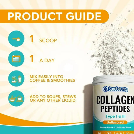 SUREBOUNTY - Surebounty Collagen Peptides Powder Type I & III, Grass-Fed Bovine Source 227Gr. - The Red Vitamin MX - Suplementos Alimenticios - {{ shop.shopifyCountryName }}