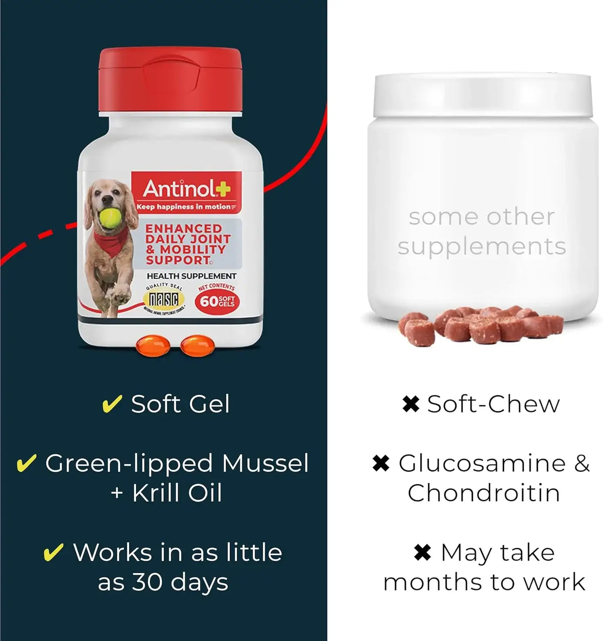 ANTINOL - Antinol Plus Mobility Hip and Joint Supplement for Dogs 90 Capsulas Blandas - The Red Vitamin MX - Cuidado De Cadera Y Articulaciones Para Perros - {{ shop.shopifyCountryName }}