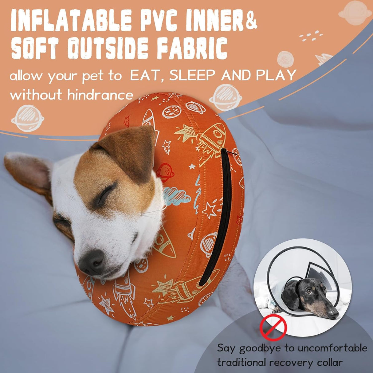 Toptakeit Elevated Inflatable Dog Collar ORANGE MEDIUM