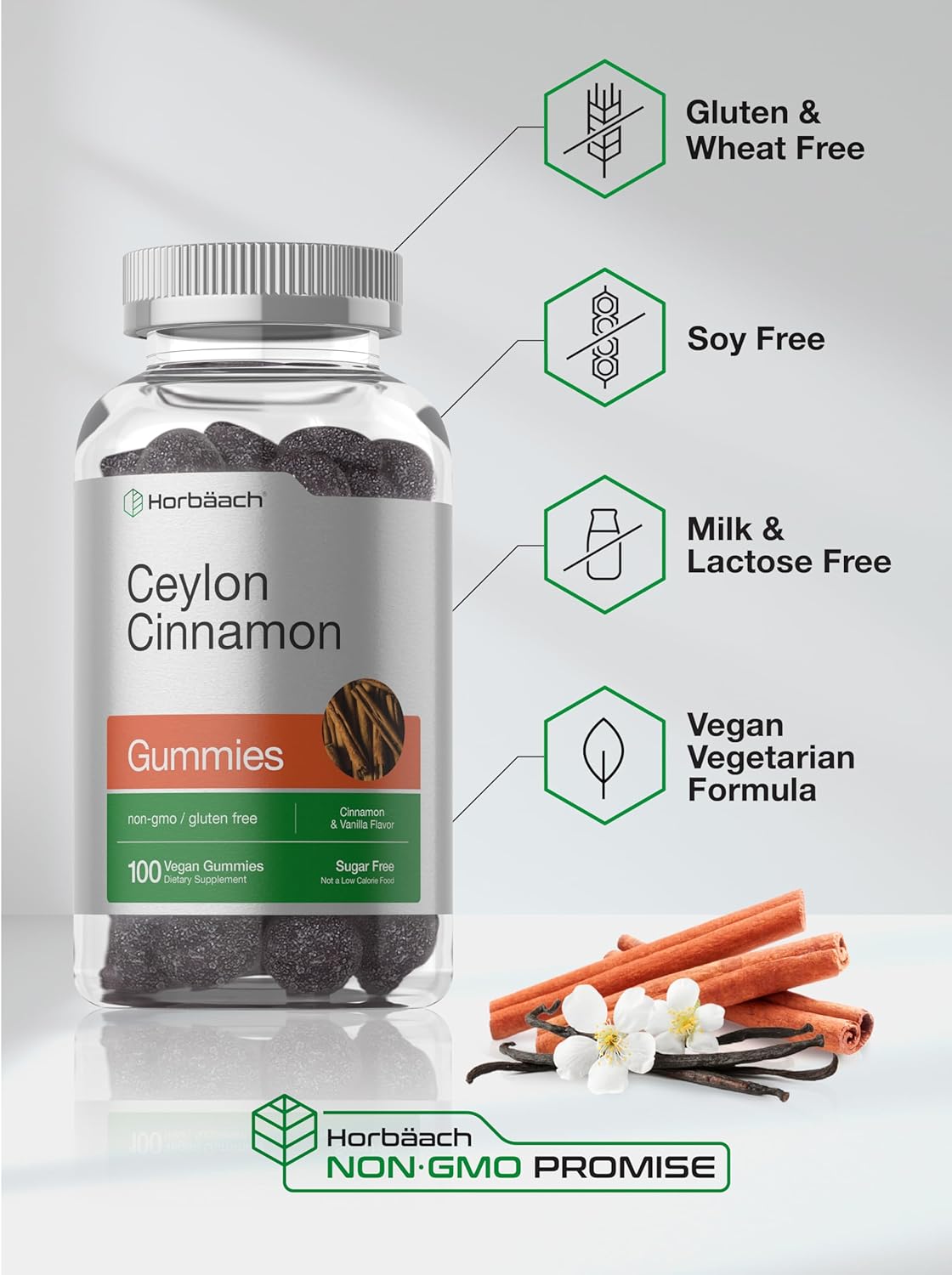 Horbaach Sugar Free Ceylon Cinnamon Gummies 2000Mg. 100 Gomitas