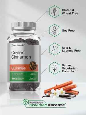 Horbaach Sugar Free Ceylon Cinnamon Gummies 2000Mg. 100 Gomitas