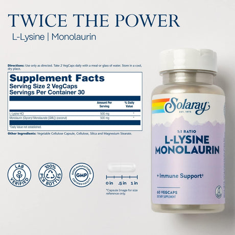 Solaray L-Lysine Monolaurin 60 Capsulas - The Red Vitamin MX - Suplementos Alimenticios - SOLARAY