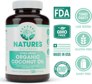 NATURES WELLNESS - Natures Wellness Organic Coconut Oil 2000Mg. 120 Capsulas Blandas - The Red Vitamin MX - Suplementos Alimenticios - {{ shop.shopifyCountryName }}