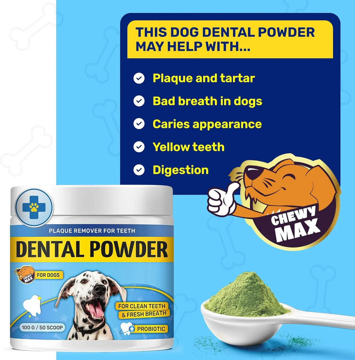 CHEWY MAX - Chewy Max Dog Teeth Cleaning Dental Powder 100Gr. - The Red Vitamin MX - Cuidado Dental Para Perros - {{ shop.shopifyCountryName }}