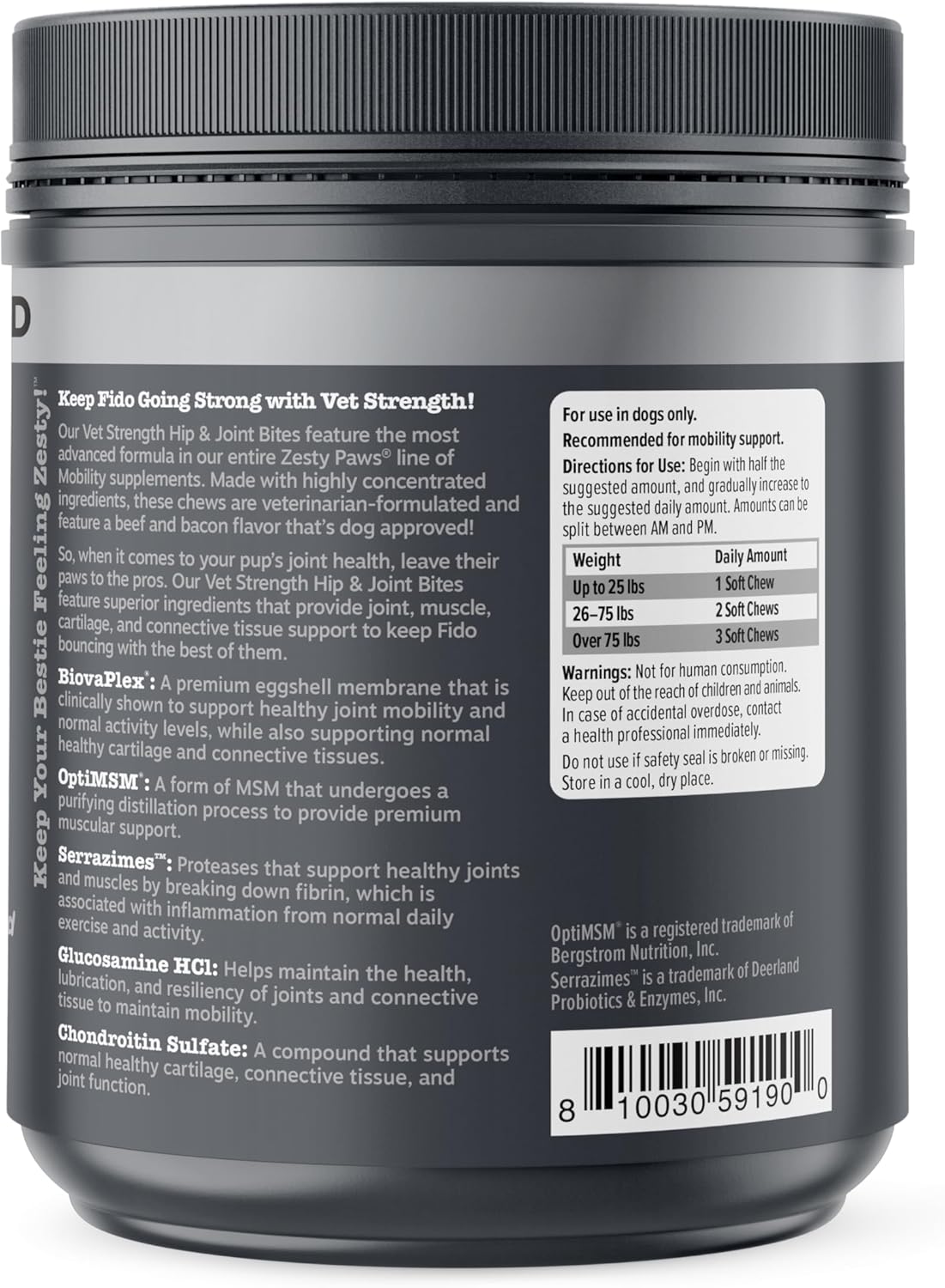 Zesty Paws Vet Strength Mobility Bites Beef & Bacon Flavor 90 Masticables