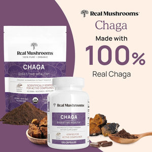 REAL MUSHROOMS - Real Mushrooms Chaga Powder 60Gr. - The Red Vitamin MX - Suplementos Alimenticios - {{ shop.shopifyCountryName }}