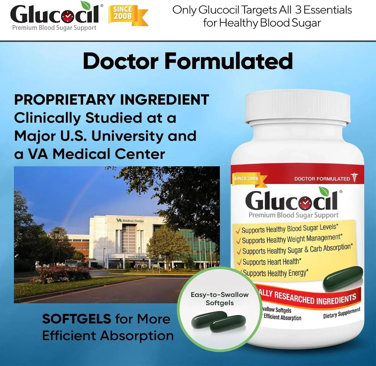 GLUCOCIL - Glucocil Premium Blood Sugar Support 120 Capsulas Blandas - The Red Vitamin MX - Suplementos Alimenticios - {{ shop.shopifyCountryName }}