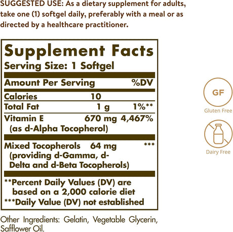 Solgar Vitamin E 670Mg. 100 Capsulas Blandas - The Red Vitamin MX - Suplementos Alimenticios - SOLGAR