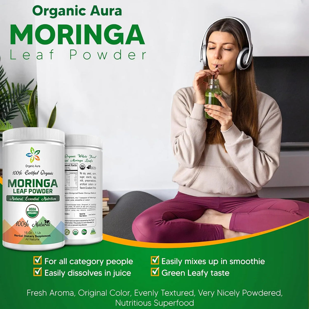 ORGANIC AURA - Organic Aura Certified Organic Moringa Leaf Powder 227Gr. - The Red Vitamin MX - Suplementos Alimenticios - {{ shop.shopifyCountryName }}