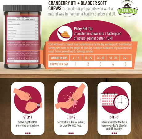 STRAWFIELD PETS - Strawfield Pets Cranberry UTI Treatment for Dogs Peanut Butter Flavor 120 Masticables - The Red Vitamin MX - Salud De Tracto Urinario Para Perros - {{ shop.shopifyCountryName }}