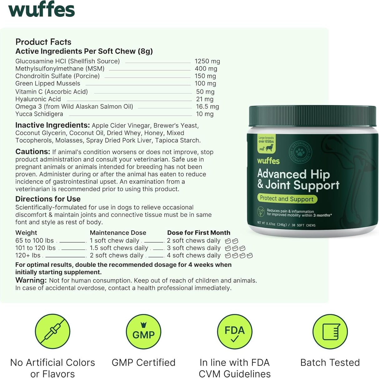 Wuffes Advanced Dog Hip and Joint Large Dog Breeds Pork Flavored 30 Masticables