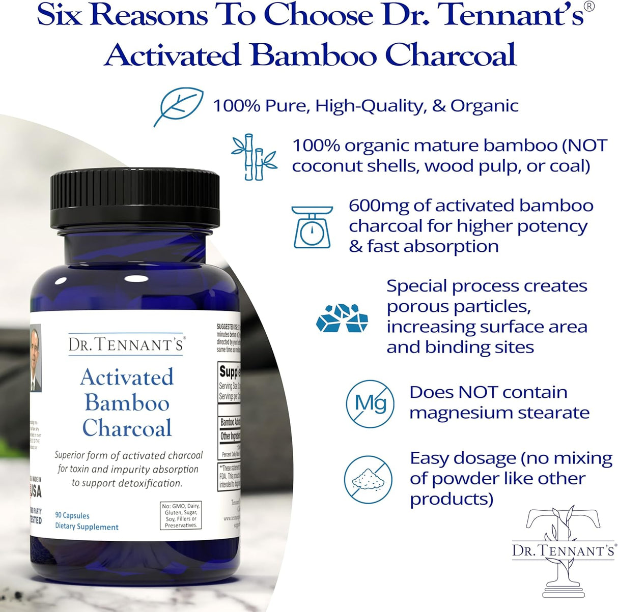 Dr. Tennant's Activated Bamboo Charcoal 90 Capsulas