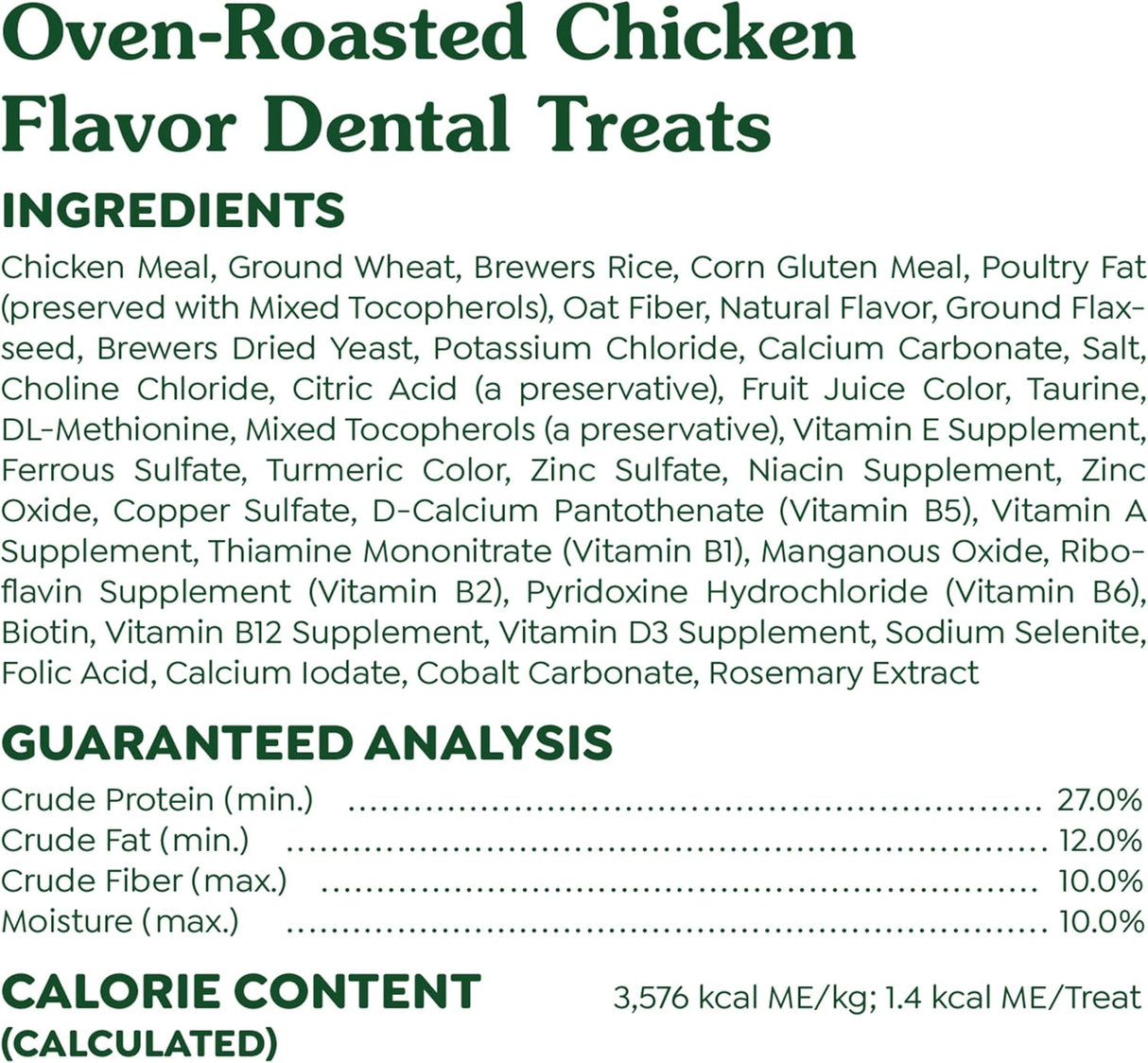 Greenies Feline Adult Dental Cat Treats Oven Roasted Chicken Flavor 277Gr.