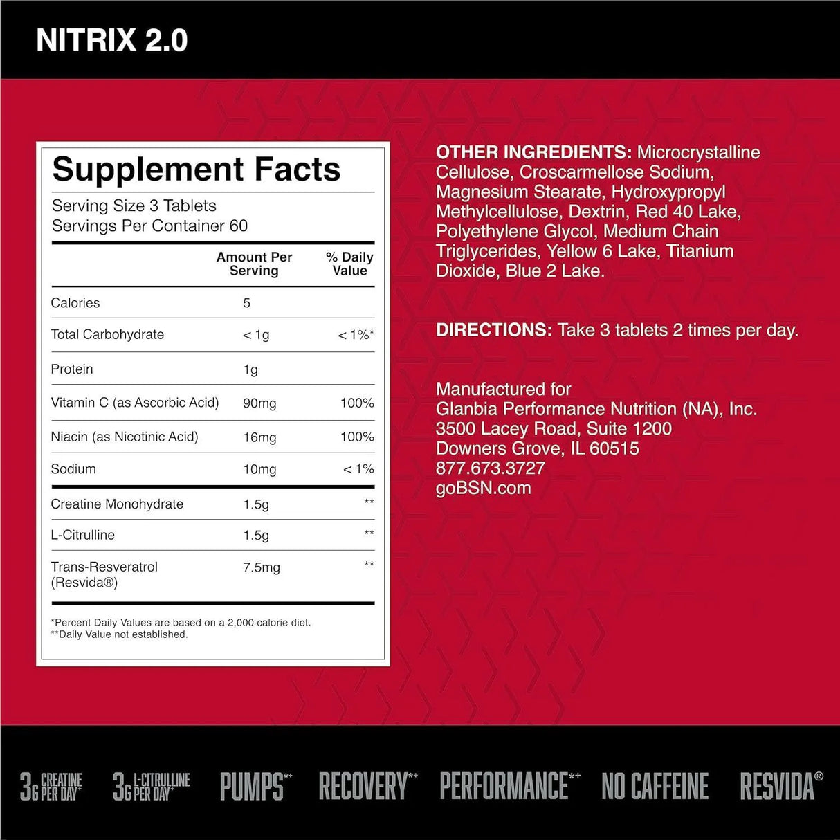 BSN - BSN NITRIX 2.0 Nitric Oxide Precursors 180 Tabletas - The Red Vitamin MX - Suplementos Alimenticios - {{ shop.shopifyCountryName }}