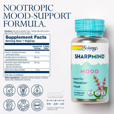 SOLARAY - SOLARAY SharpMind Mood 30 Capsulas - The Red Vitamin MX - Suplementos Alimenticios - {{ shop.shopifyCountryName }}