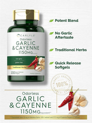 CARLYLE - Carlyle Odorless Garlic and Cayenne 1150Mg. 200 Capsulas Blandas - The Red Vitamin MX - Suplementos Alimenticios - {{ shop.shopifyCountryName }}