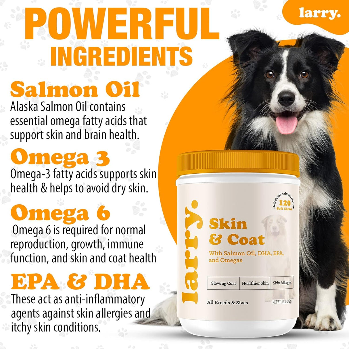 Larry Salmon Oil for Dogs Skin and Coat 120 Masticables
