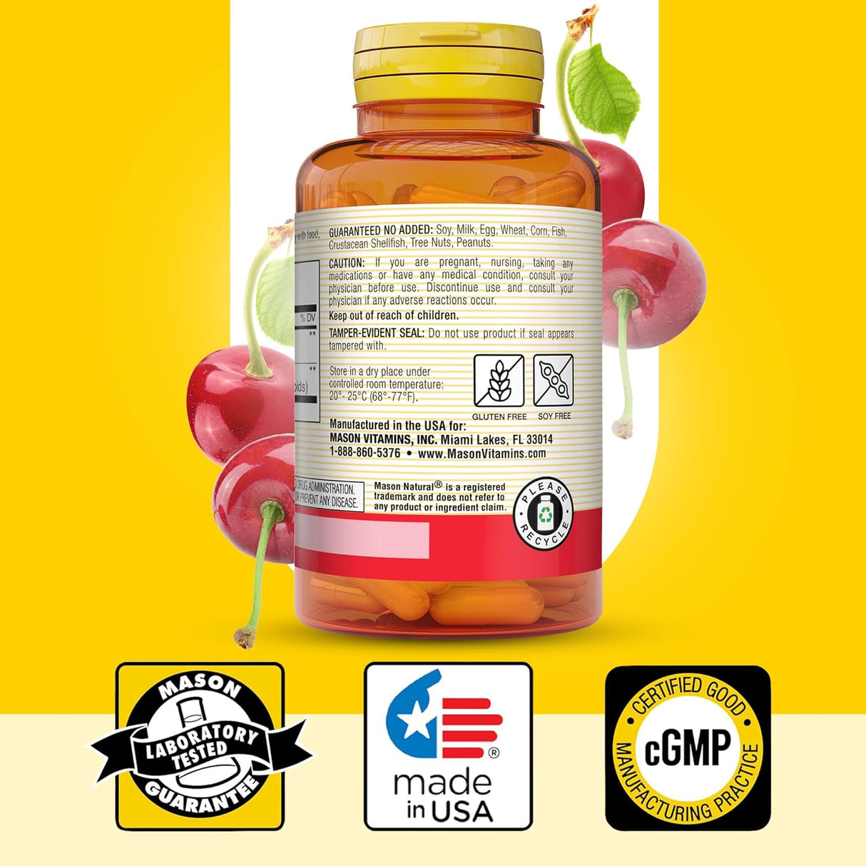 MASON NATURAL Tart Cherry Extract 1000Mg. with Standardized Turmeric 60 Capsulas