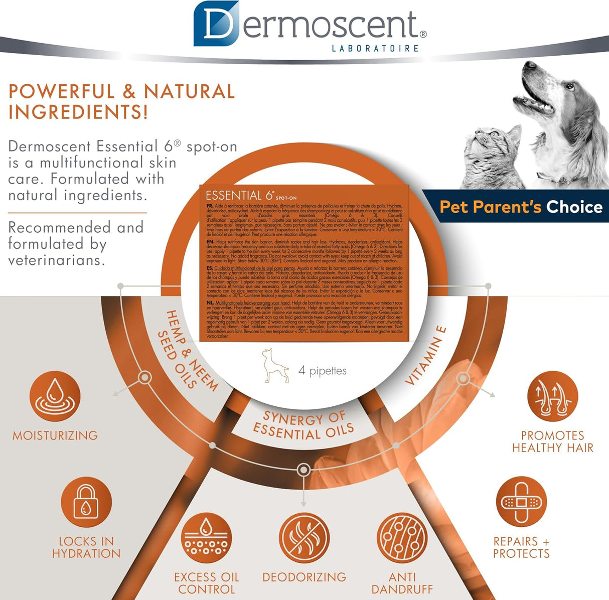 Dermoscent Essential 6 spot-on Dog Skin Care Dogs 10-20 kg 4 Paquetes