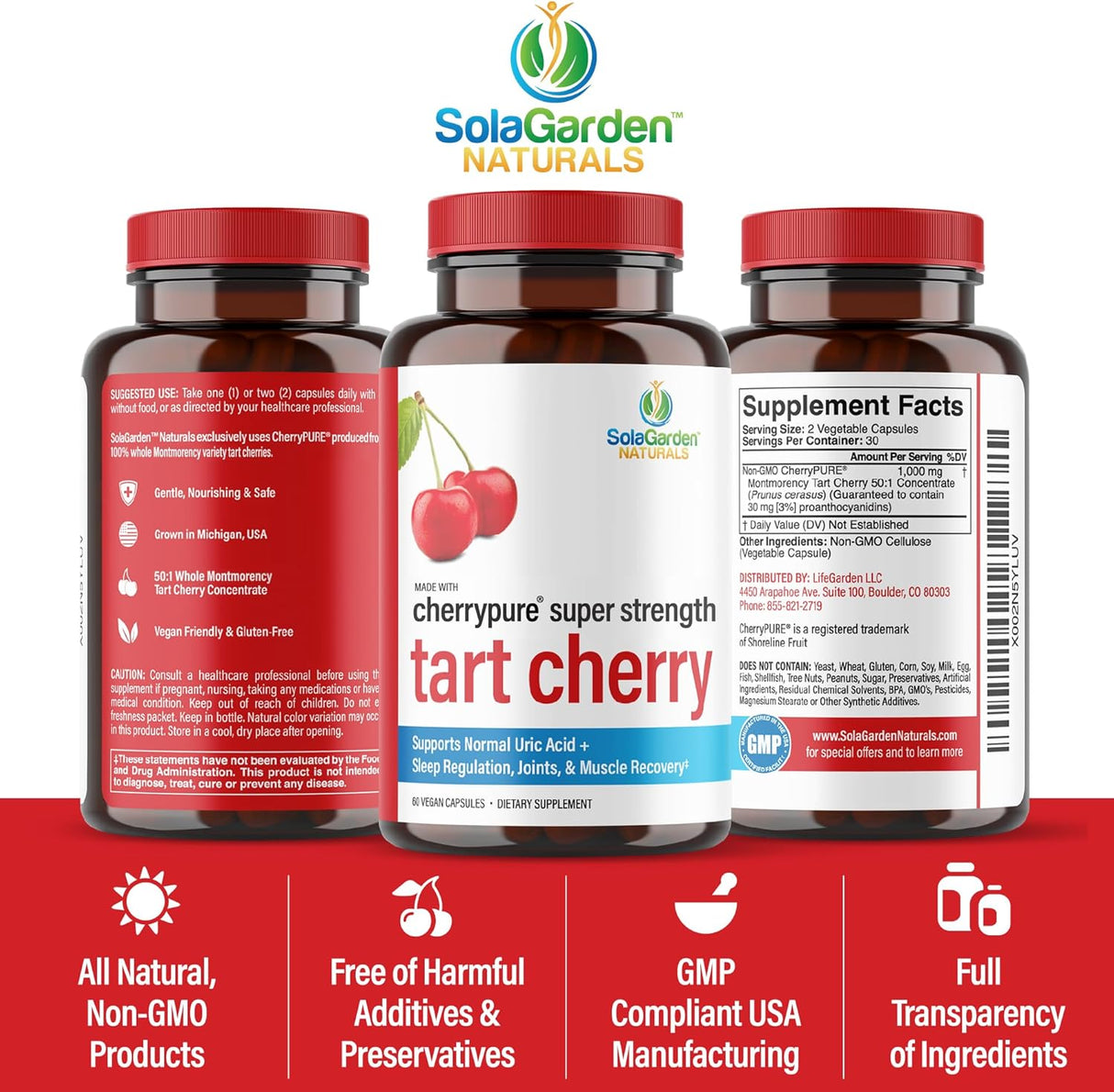 LifeGarden Naturals Super Strength CherryPURE Tart Cherry 60 Capsulas