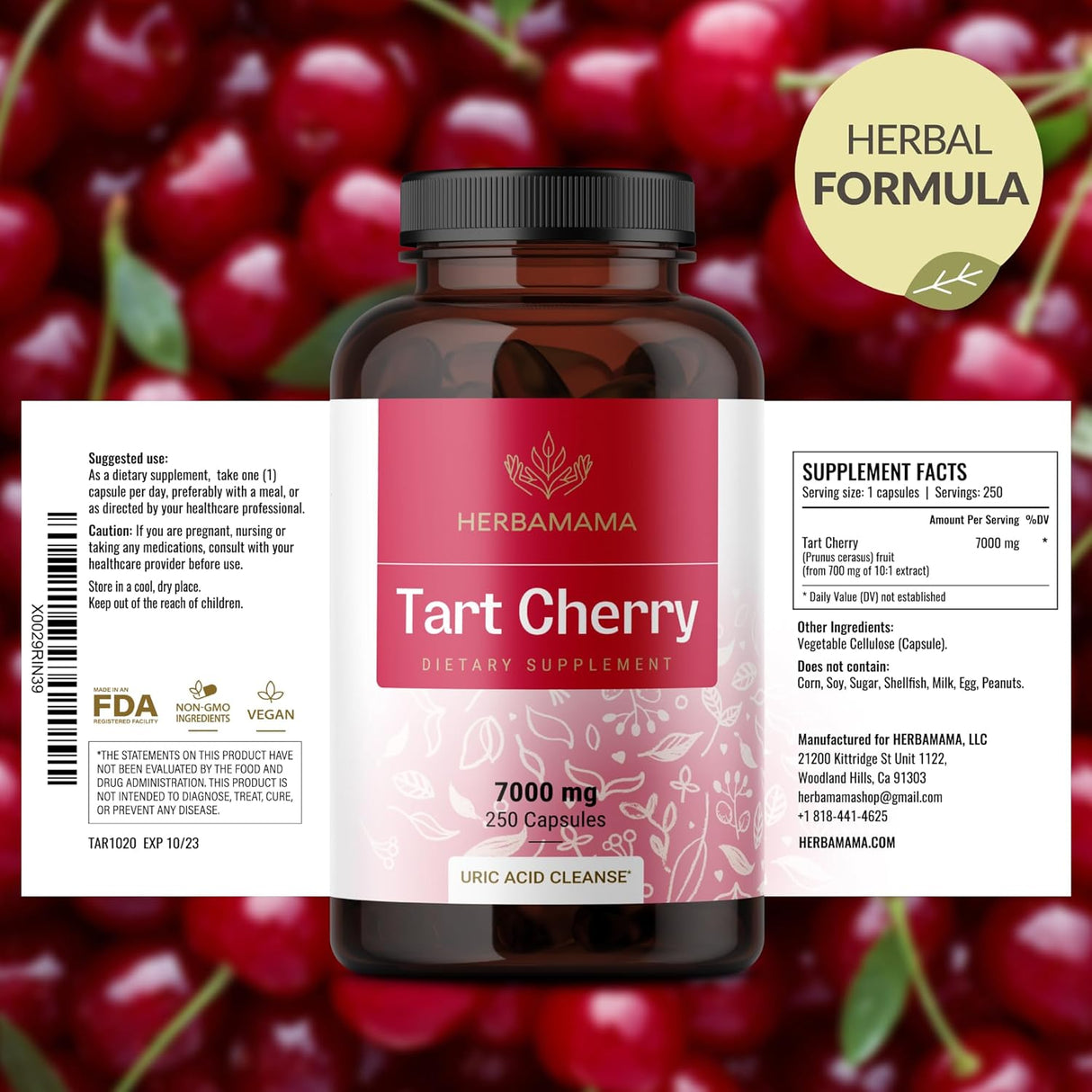 HERBAMAMA Tart Cherry Extract 7000Mg. 250 Capsulas