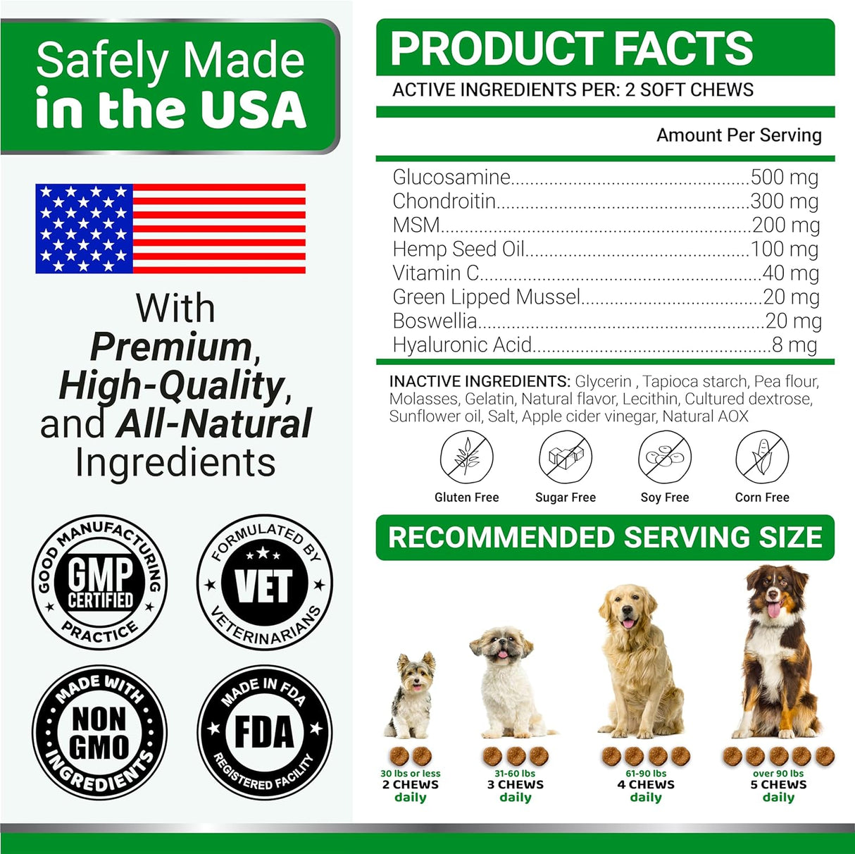 YUMA'S Glucosamine for Dogs Hip and Joint Supplement 170 Masticables