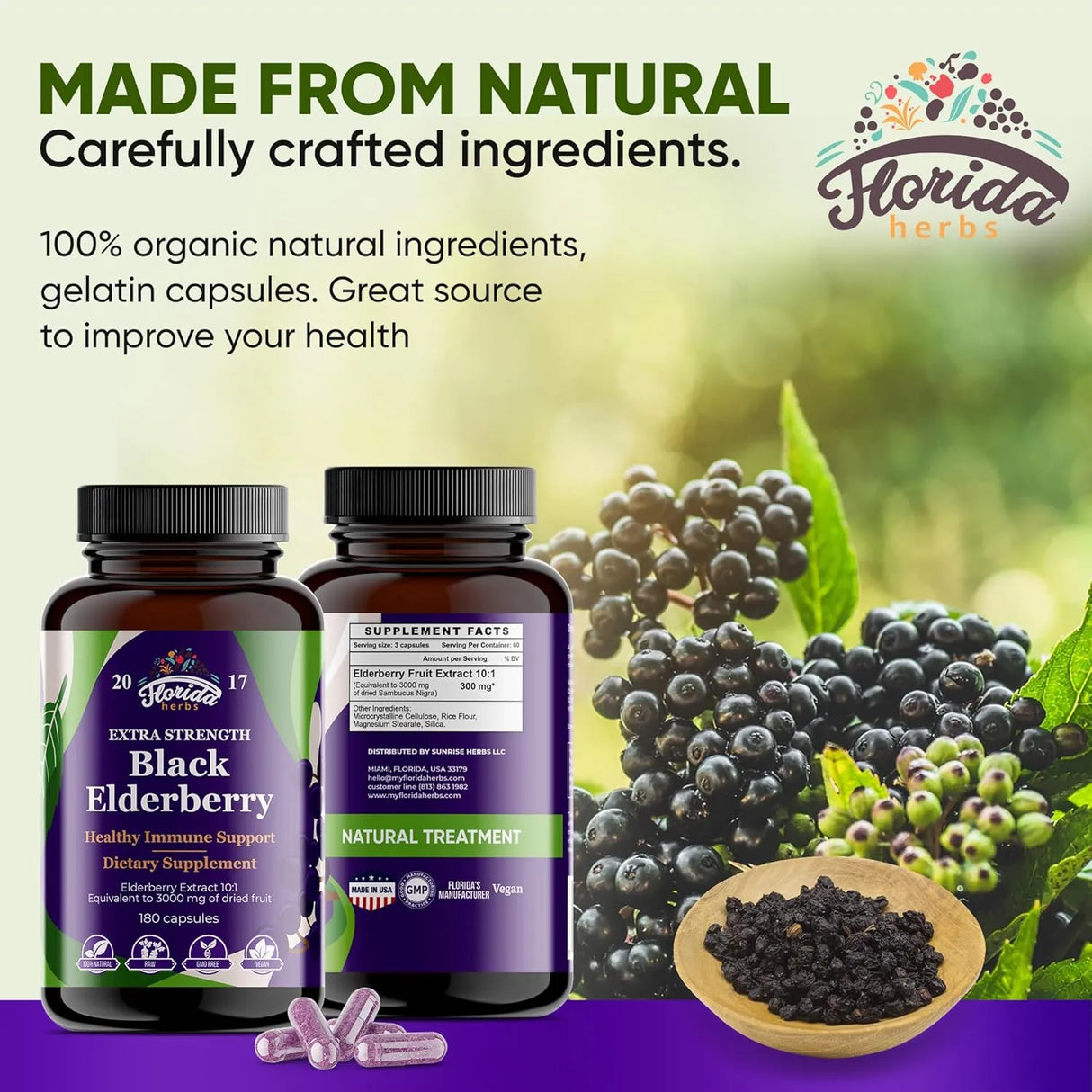 FLORIDA HERBS - Florida Herbs Black Elderberry 180 Capsulas - The Red Vitamin MX - Suplementos Alimenticios - {{ shop.shopifyCountryName }}