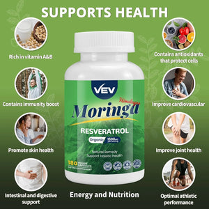 VEV - VEV Moringa Capsules with Resveratrol 180 Capsulas - The Red Vitamin MX - Suplementos Alimenticios - {{ shop.shopifyCountryName }}