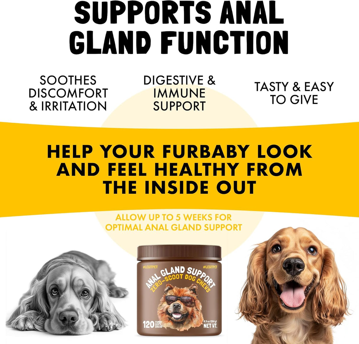 LEGITPET Anal Gland Relief Chews for Dogs Fiber & Digestive Support 120 Masticables