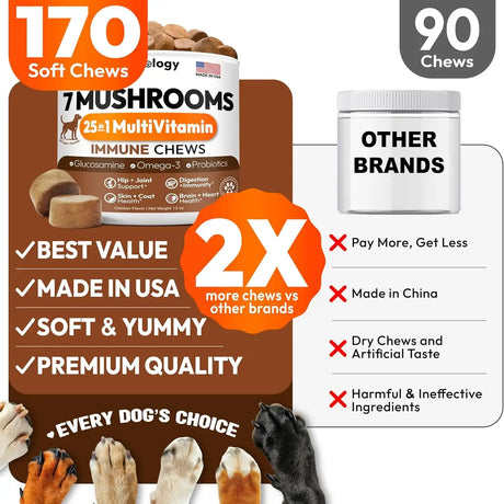 PETSOLOGY - Petsology Multivitamin Mushrooms for Dogs 170 Masticables - The Red Vitamin MX - Multivitamínicos Para Perros - {{ shop.shopifyCountryName }}