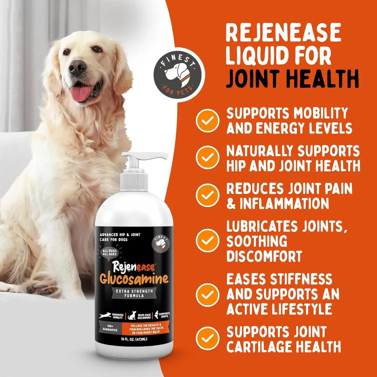 FINEST FOR PETS - Finest For Pets Rejenease Liquid Glucosamine for Dogs 16 Fl.Oz. - The Red Vitamin MX - Cuidado De Cadera Y Articulaciones Para Perros - {{ shop.shopifyCountryName }}